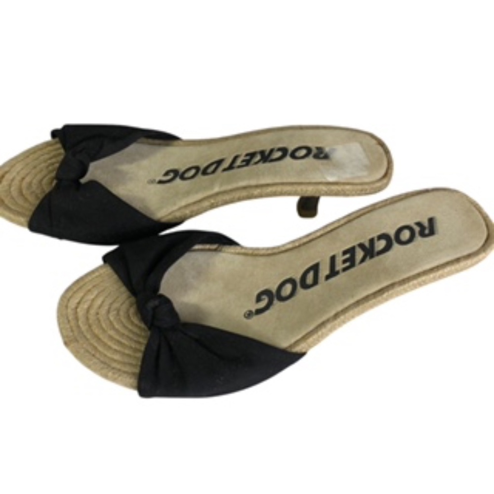NWOT Rocketdog Sandals Black Fabric with Rope Trim 2" Heel Size 8